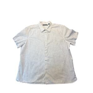 Perry Ellis Short Sleeve Cotton Button Down White Blue Design Mens XXL